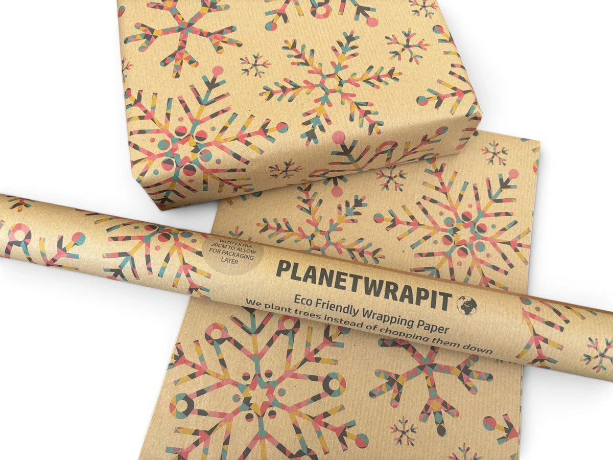 Rainbow Snowflake Recycled Kraft Gift Wrapping Paper