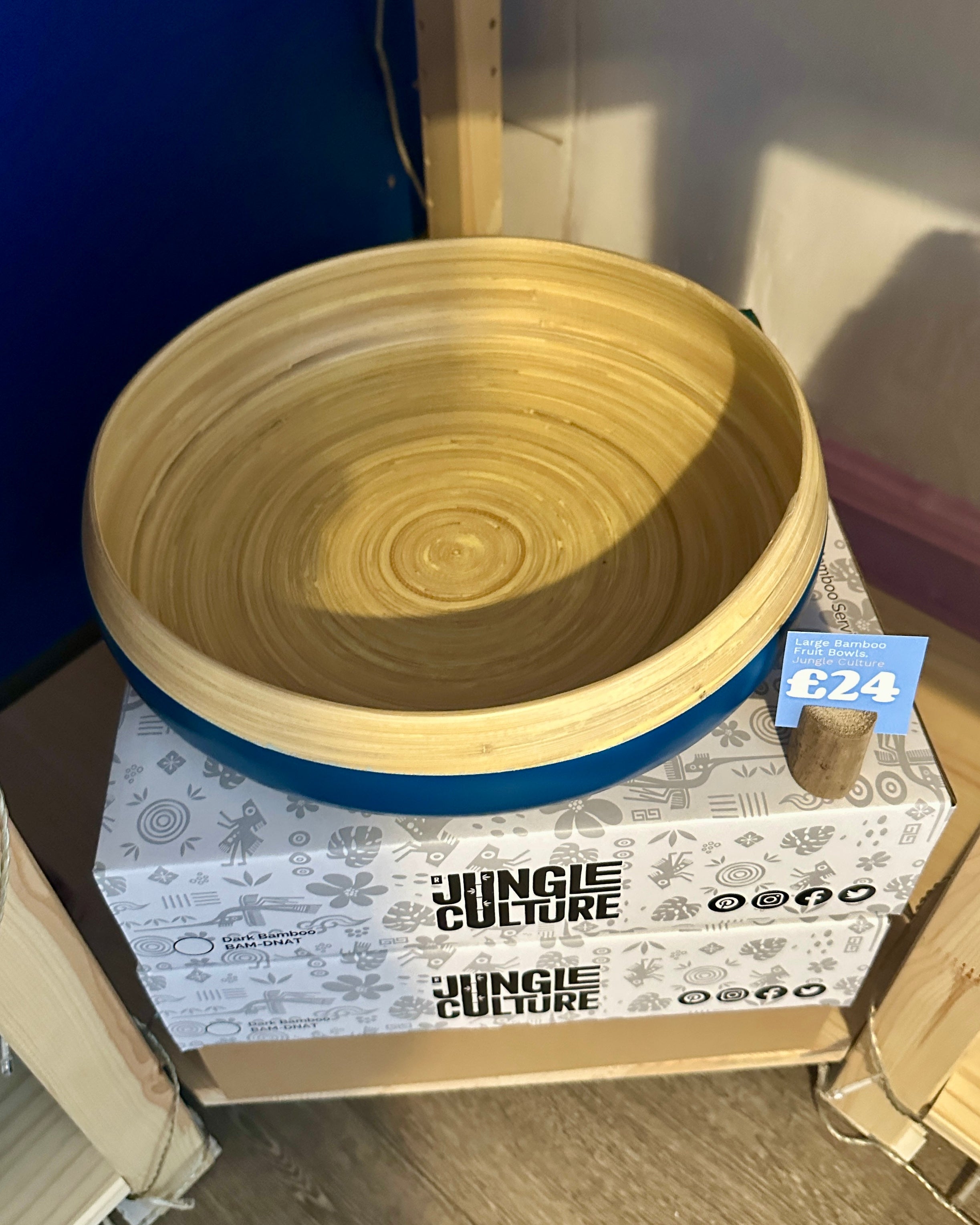 Large Blue Bamboo Fruit Bowl
