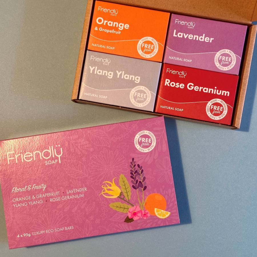 Vegan Soap Gift Selection 4 Pack - Floral & Fruity - Friendly Soap