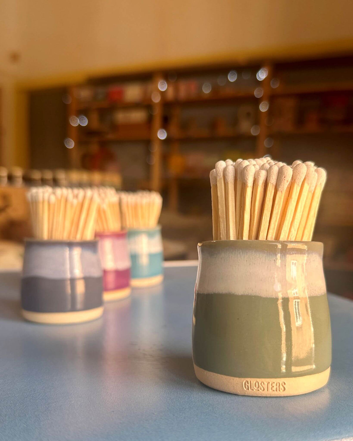 Sage Green Handmade Ceramic Match Pot - Glosters Pottery