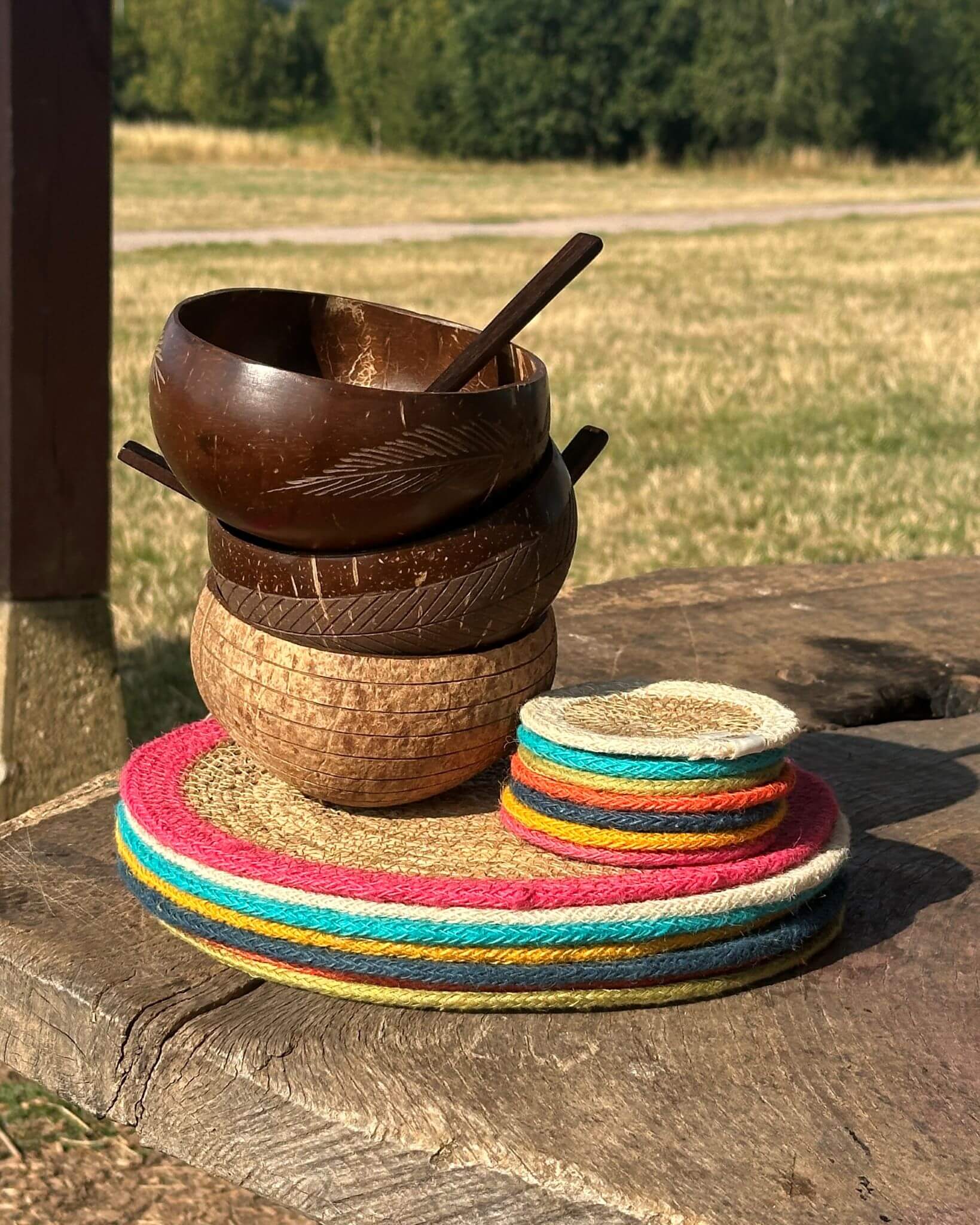 Jute + Seagrass Tablemats and Coasters - Orange/Natural