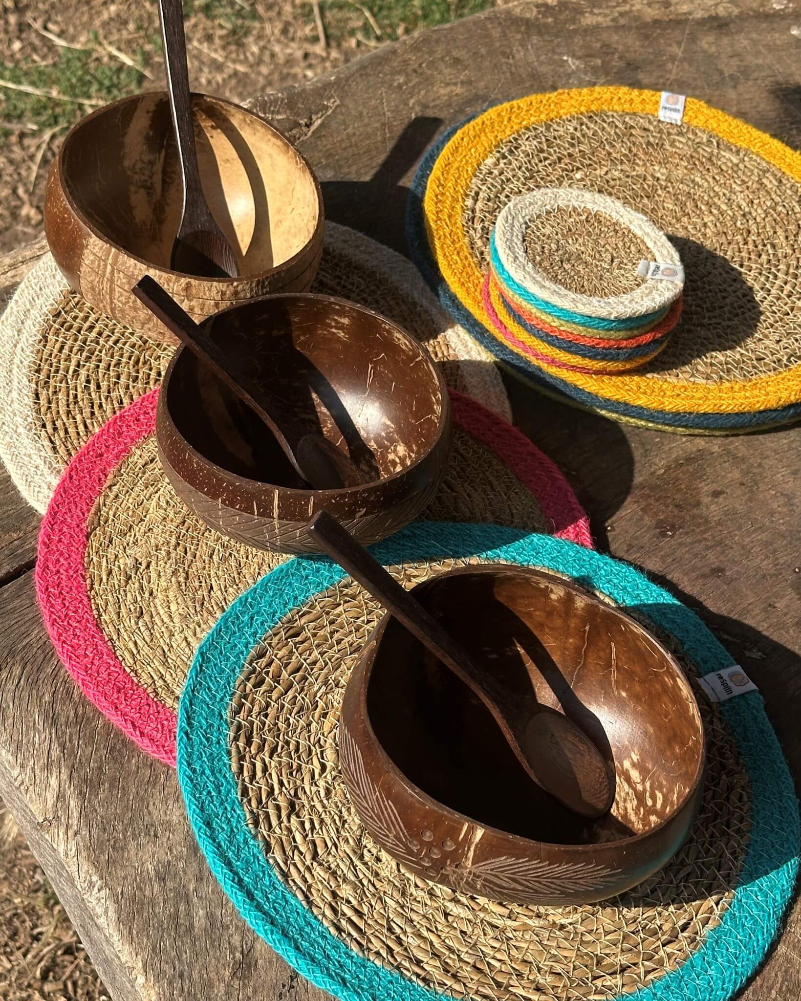 Jute + Seagrass Tablemats and Coasters - Pink/Natural