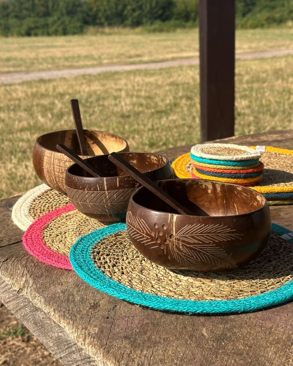 Jute + Seagrass Tablemats and Coasters - Turquoise/Natural