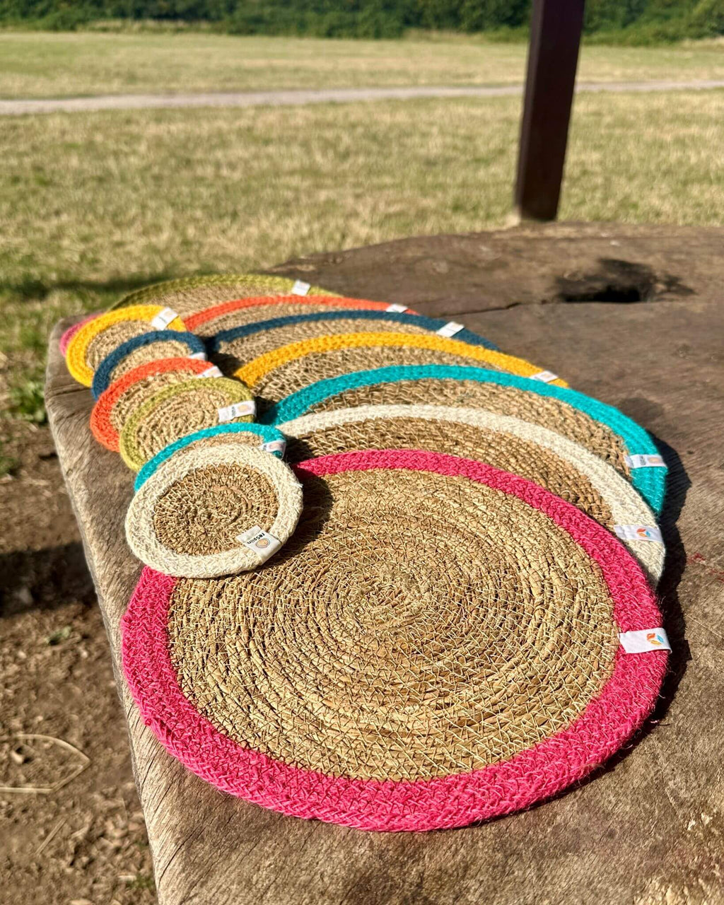 Jute + Seagrass Tablemats and Coasters - Orange/Natural