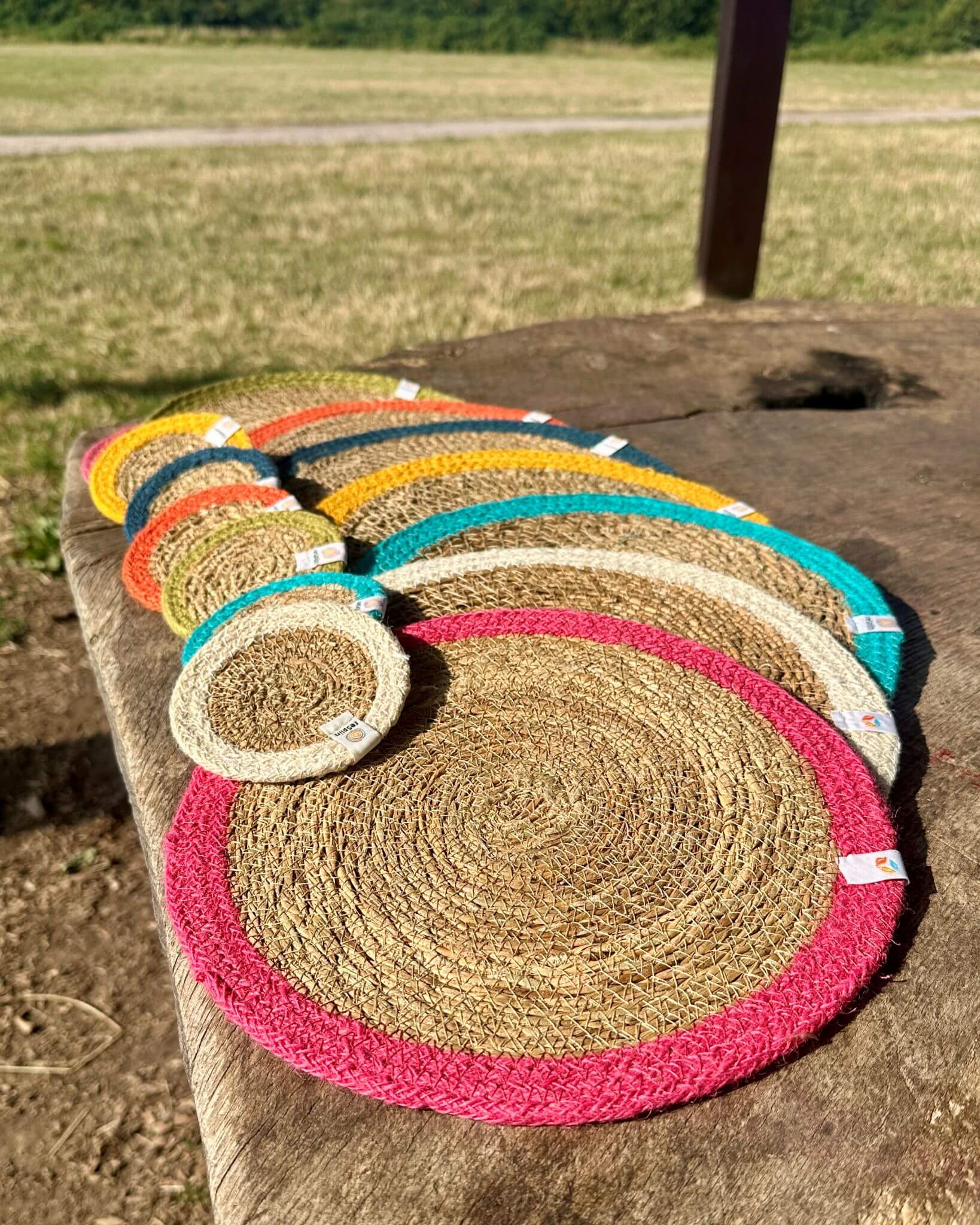 Jute + Seagrass Tablemats and Coasters - Orange/Natural
