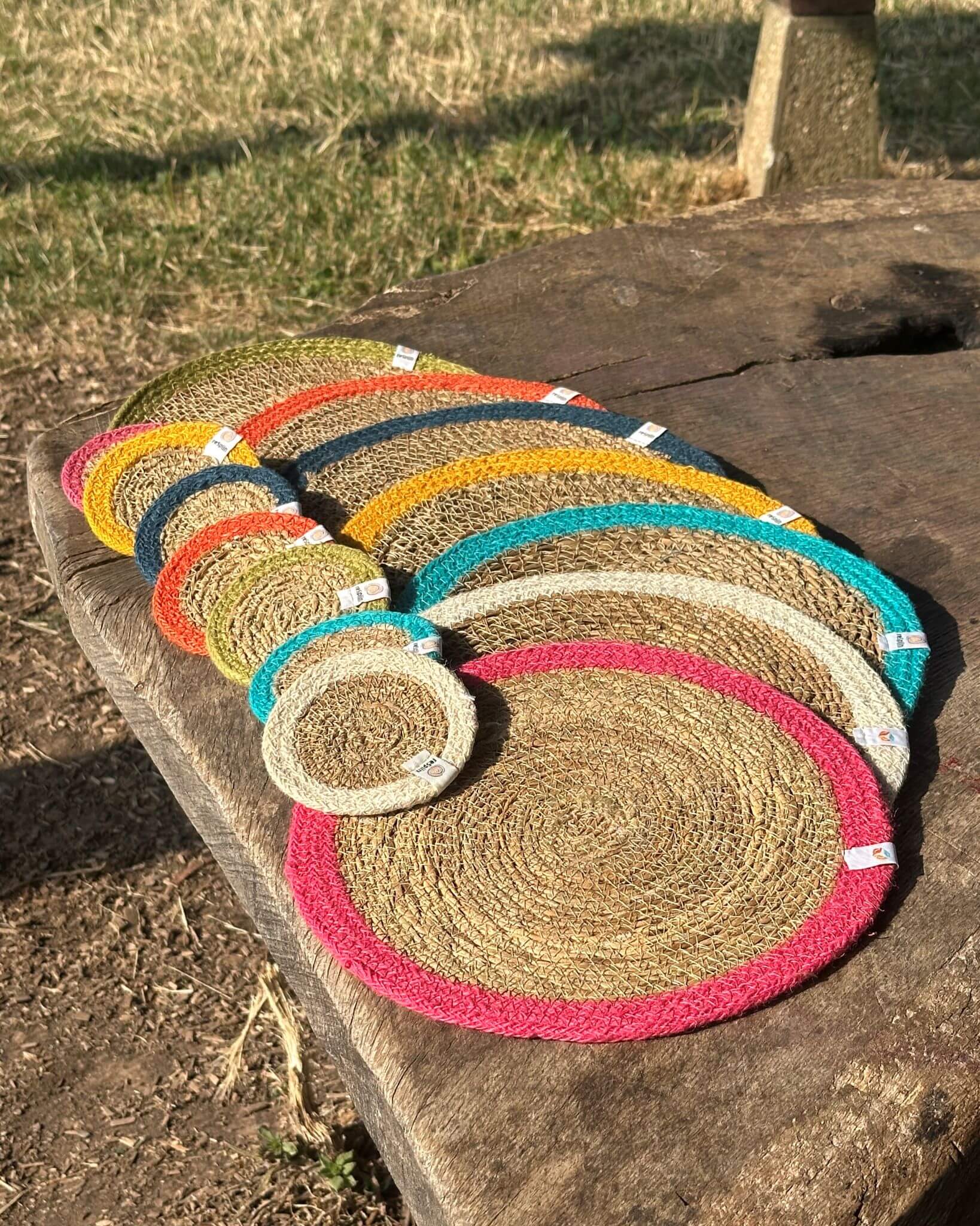 Jute + Seagrass Tablemats and Coasters - Yellow/Natural