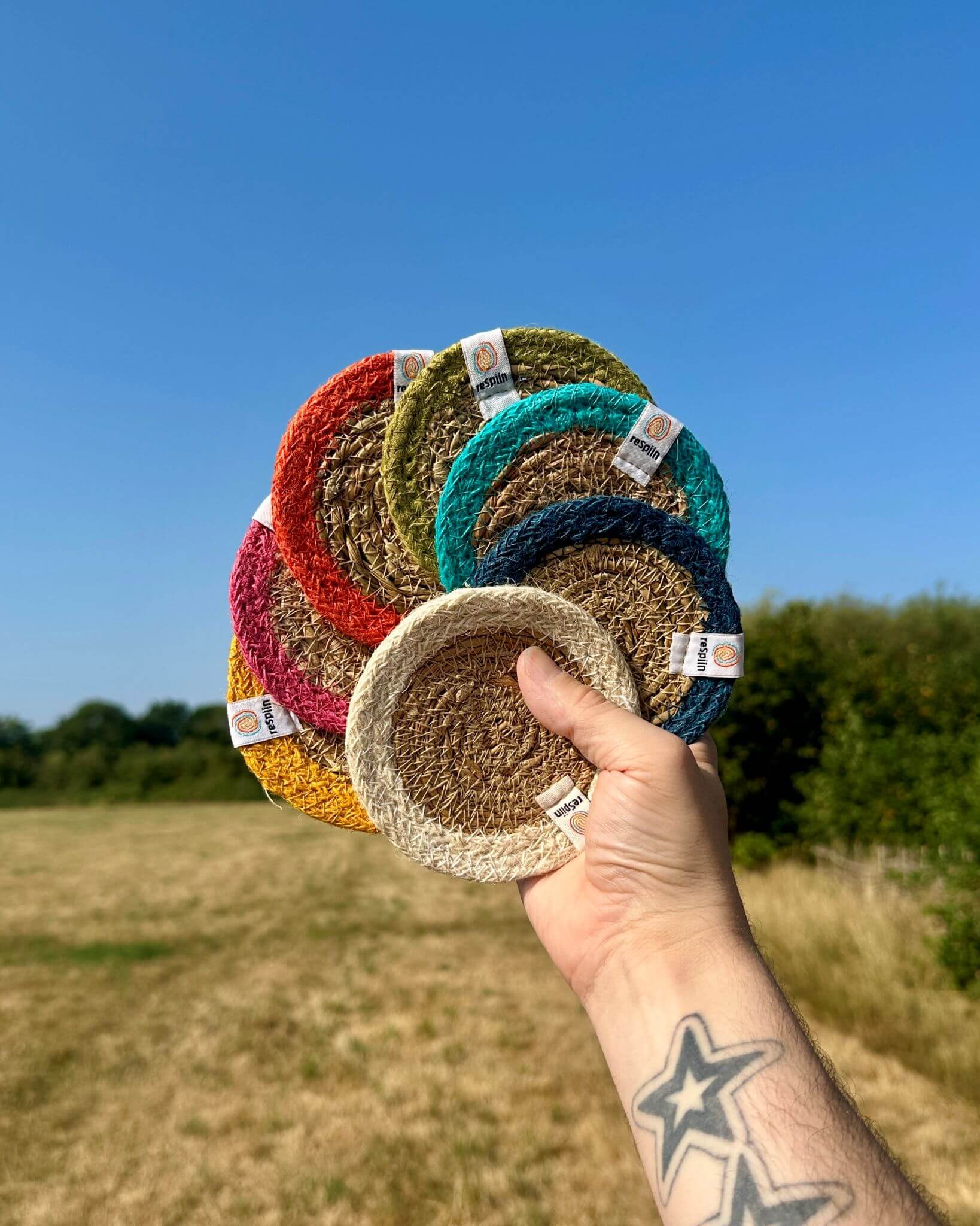 Jute + Seagrass Tablemats and Coasters - Orange/Natural