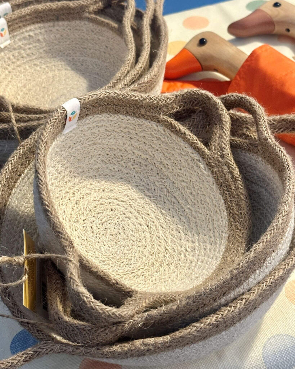 Jute Handled Bowl Set - Natural/White