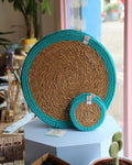 Jute + Seagrass Tablemats and Coasters - Turquoise/Natural